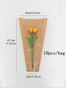5/10pcs Kraft Paper Flower Bouquet Packaging Bags (Flowers And Ribbons Not Included) - Brown 10pcs - View 3
