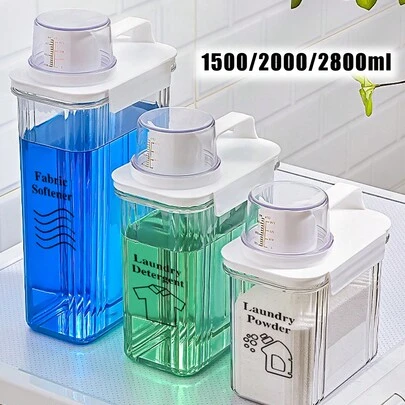 1 hộp đựng bột giặt trong suốt có 4 nhãn có thể tháo rời để sắp xếp phòng giặt, trang trí phòng tắm, trang trí mùa thu trở lại trường