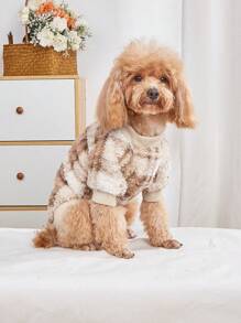 1pc Plaid Pattern Fleece Pet Hoodie, Suitable For Cats And Dogs, Autumn/Winter