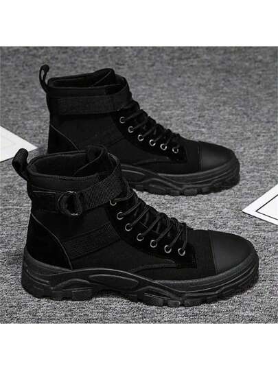 Match Jeans,Men's Boots Thick-Soled Warm Desert Boots Waterproof And Stab Resistant High-Top Training Boots Black