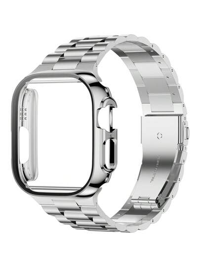 2pcs Silver Apple Watch Band And Silver Apple Watch Protective Case, Stainless Steel Adjustable Band + TPU Protective Case With Screen Protector For Apple Watch Ultra SE 8 7 6 5 4 3 2 1, 38mm 40mm 41mm 44mm 45mm 49mm, Unisex