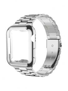 مجموعة سوار ساعة أبل وغطاء واقي للساعة باللون الوردي، متوافق مع ساعات أبل سلسلة Ultra3/2/1، SE، S10/S9/S8/S7/S6/S5/S4/S3/S2/S1، مقاس 38مم 40مم 41مم 44مم 45مم 49مم 42مم 46مم، سوار من الفولاذ المقاوم للصدأ قابل للتعديل، غطاء واقي من مادة البولي كربونات مقاوم للخدش والصدمات، بدون واقي للشاشة، مناسب للنساء/البنات