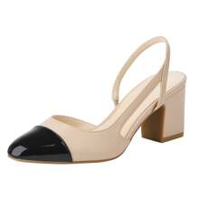 JENN ARDOR Women's Slingback Low Heels Block Heel Pumps Closed Toe Ankle Strap Splicing Color Chunky Heels Work Event Wedding Shoes 2.5 Inch - NUde - View 8