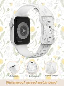 1入組花卉雕花表帶，適用於Apple Watch 38/40/41mm、42/44/45/49mm女性女孩可愛花式柔軟矽膠激光皮帶，適用於運動的Apple Watch表帶，可替換適用於Apple Watch Strap透氣、舒適，手鏈式設計 - 白色 - 查看 2