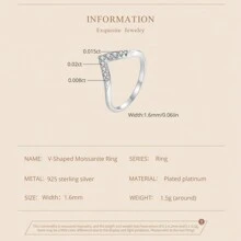 bamoer 1入組V型莫桑石圓環精美實驗室水鑽環925純銀適合女士訂婚婚禮首飾類 - 銀色 - 查看 6
