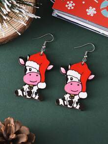 1 đôi Retro Giáng sinh Con bò & Hình mũ Hoa tai & Vật rủ xuống Đối với phụ nữ , Tính hai mặt Bằng gỗ Thiết kế - Đỏ và trắng - Xem 3