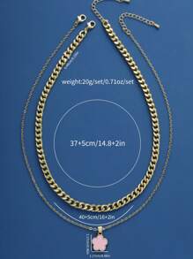 2pcs Simple & Fashionable Five-petal Flower Design Copper Necklace, Versatile Style For Date & Graduation Gift - Pink - View 5