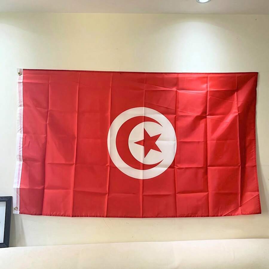 突尼西亞國旗90x150cm 3x5ft,聚酯紅色星星和新月形突尼斯國旗裝飾用室內外懸掛旗幟 - 彩色 - 查看 1