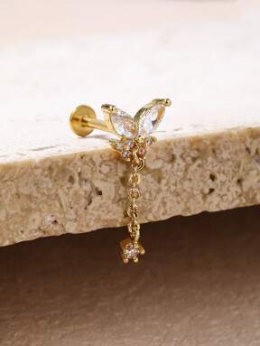 1 Pièce Boucle D'oreille Clou En Acier De Titane Plaqué Or 18 Carats À La Mode En Forme De Papillon Avec Diamants, Convient Pour Un Usage Quotidien Pour Les Femmes