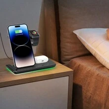 Wireless Charger, 4-In-1 Wireless Charging Station Stand, Fast Charger Compatible With Iphone 15 14 13 12 11 Pro Max Xr Xs 8 Plus, Compatible With Apple Watch 9 8 7 6 5 4 3 2 Se, Compatible With Airpods Pro 3 2 - Black - View 7