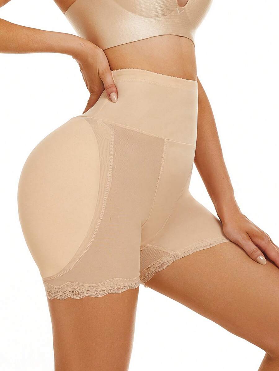 Women's Butt Lifting Lace Trimmed Bodycon Shorts With Removable Pads