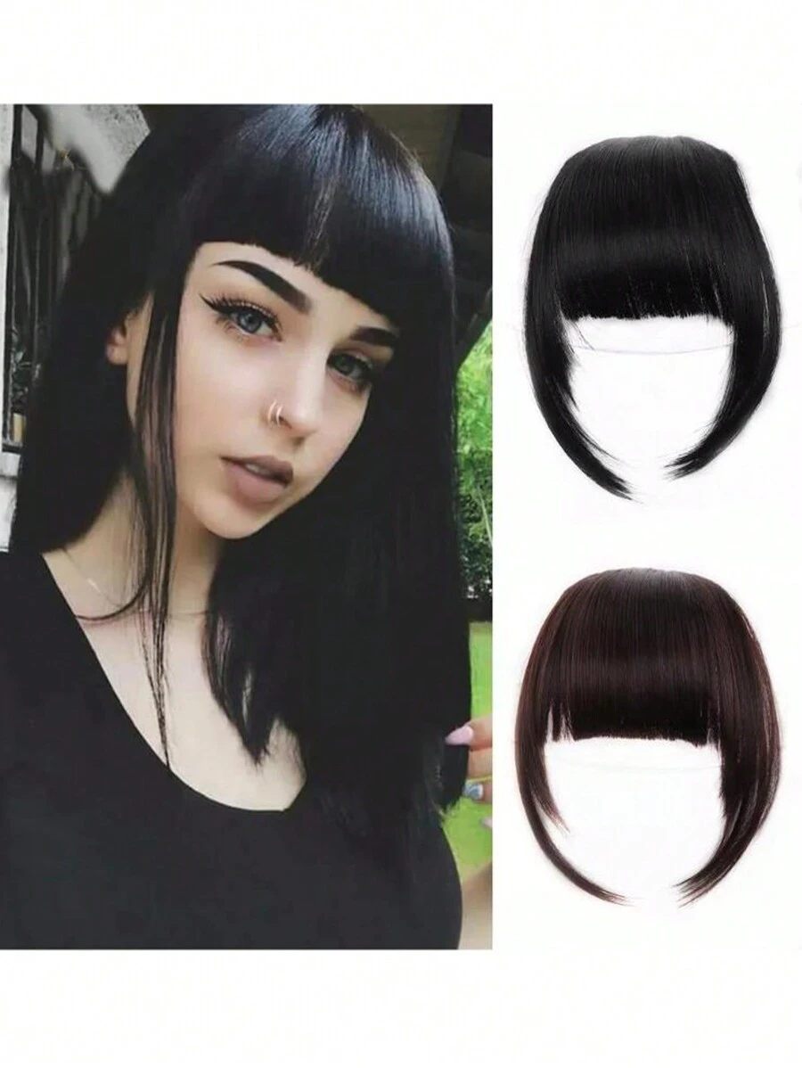 Fringe Bangs Synthetic Hair Extensions Bangs 5 Inch Two Clips Short Straight Hair Wig Bangs Hair Extensions-Black - Black - View 1