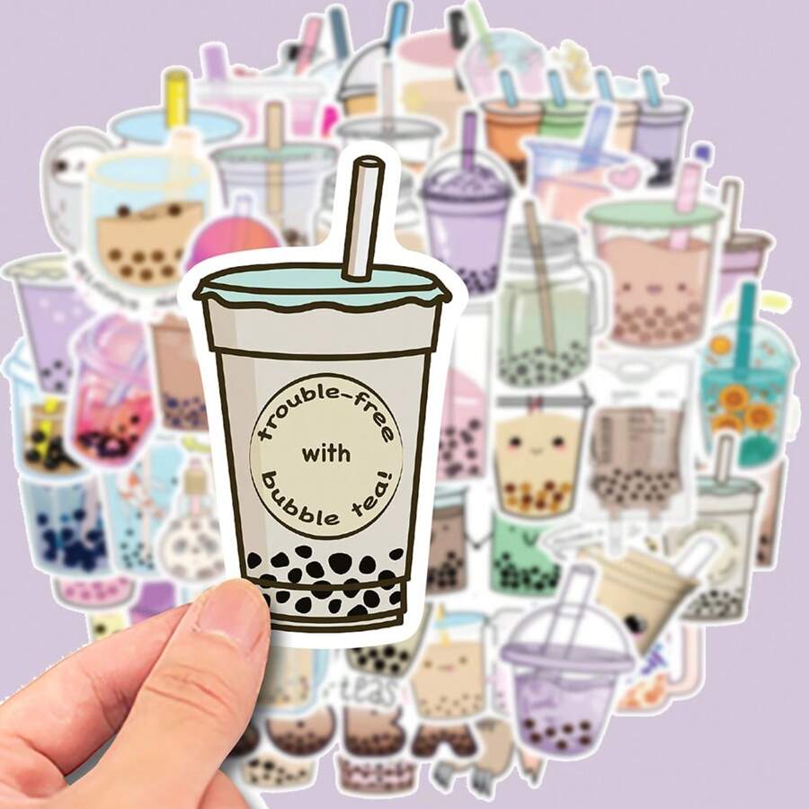 50pcs Bubble Milk Tea Doodle Stickers To Decorate Phone, Computer, Luggage, Notebook - Apricot - View 1