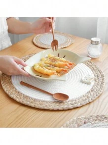 1 tấm vải Placemat, tấm lót bàn chống bỏng cách nhiệt hiện đại cho gia đình - trắng - Xem 3