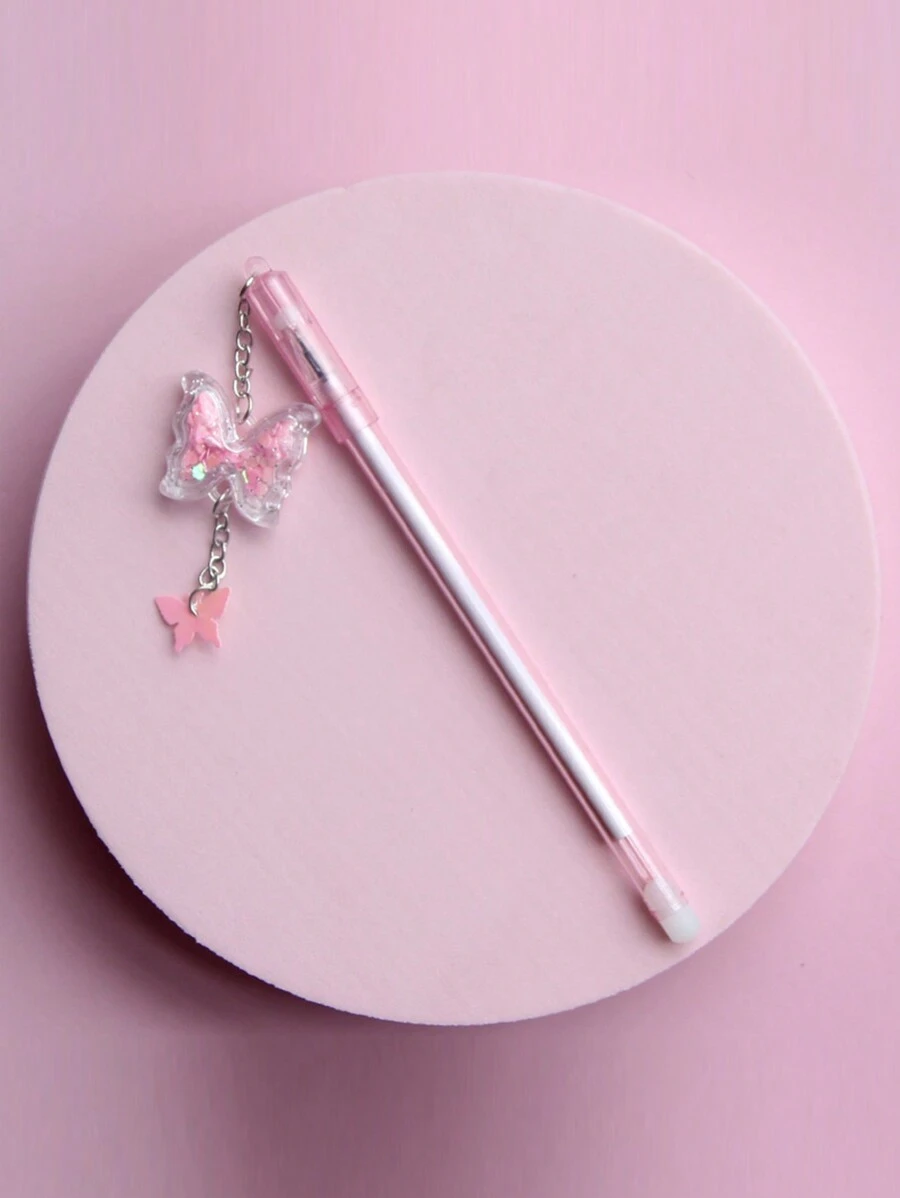 蝴蝶吊墜中性筆,可愛清新學生文具,考試簽名筆,鋼筆吊墜 - 粉色 - 查看 1