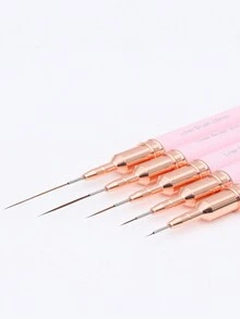 5Pcs Pink Metallic Nail Art Striping Tape Nail Design Brushes For Long Lines Tiny Details Fine Drawing Nail Brushes For Nail Art - Pink - View 3