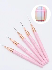 5Pcs Pink Metallic Nail Art Striping Tape Nail Design Brushes For Long Lines Tiny Details Fine Drawing Nail Brushes For Nail Art - Pink - View 4