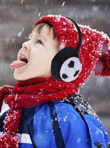 1pc Children's Soccer Themed Plush Ear Warmer, Warm & Protective For Outdoor Activities Such As Skiing And Cycling - Black and White - View 5