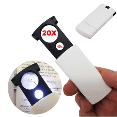 Lupa Portátil Lente Ampliação 20x – 45x Com Luz LED Para Leitura Idosos, Bolso Lupa Com Alta Resolução 92045