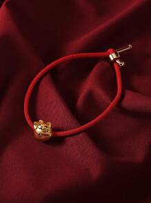 1pc Festive Fashionable Red Rope Lucky Cat Decoration Adjustable Bracelet, Women's Versatile Campus Style Wristband - Red - View 4