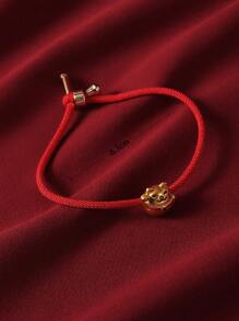 1pc Festive Fashionable Red Rope Lucky Cat Decoration Adjustable Bracelet, Women's Versatile Campus Style Wristband - Red - View 3