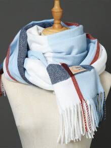 1 pieza Bufanda gruesa clásica de gran tamaño con estampado de cuadros, unisex, para habitación con aire acondicionado, cálida para las cuatro estaciones, chal grueso, pañuelo musulmán rectangular, nuevo estilo - Azul - Ver 3