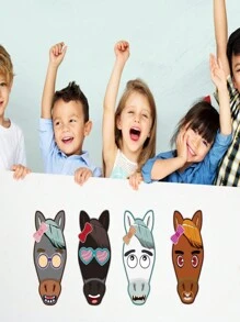 12 张儿童脸部贴纸，6 种不同马头设计贴纸，适合儿童生日派对礼物、玩具小马、马书、马贴纸 - 彩色 - 查看 4