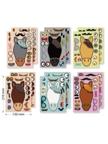 12 张儿童脸部贴纸，6 种不同马头设计贴纸，适合儿童生日派对礼物、玩具小马、马书、马贴纸 - 彩色 - 查看 2