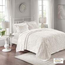 Chenille Tufted 3 Pieces Quilt Set,Lightweigh Breathable Coverlet Bedspread Bedding Set,All-Season Home Textile Fits Spring Lux Bedroom Decor For Oversized Full/Queen (102"X118")-King/Cal King(120"X 118") Size,Elegant Mother's Day Thanks Giving Gifts - 米色 - 查看 1
