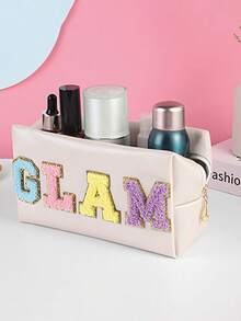 1個米色化妝包,配有時尚刺繡 - 米色 - 查看 3