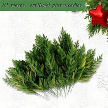 10入組聖誕節人造松樹枝(9.8"x3.5"),diy花圈,場景裝飾,假期配件,生日宴會用品 - 綠色 - 查看 2