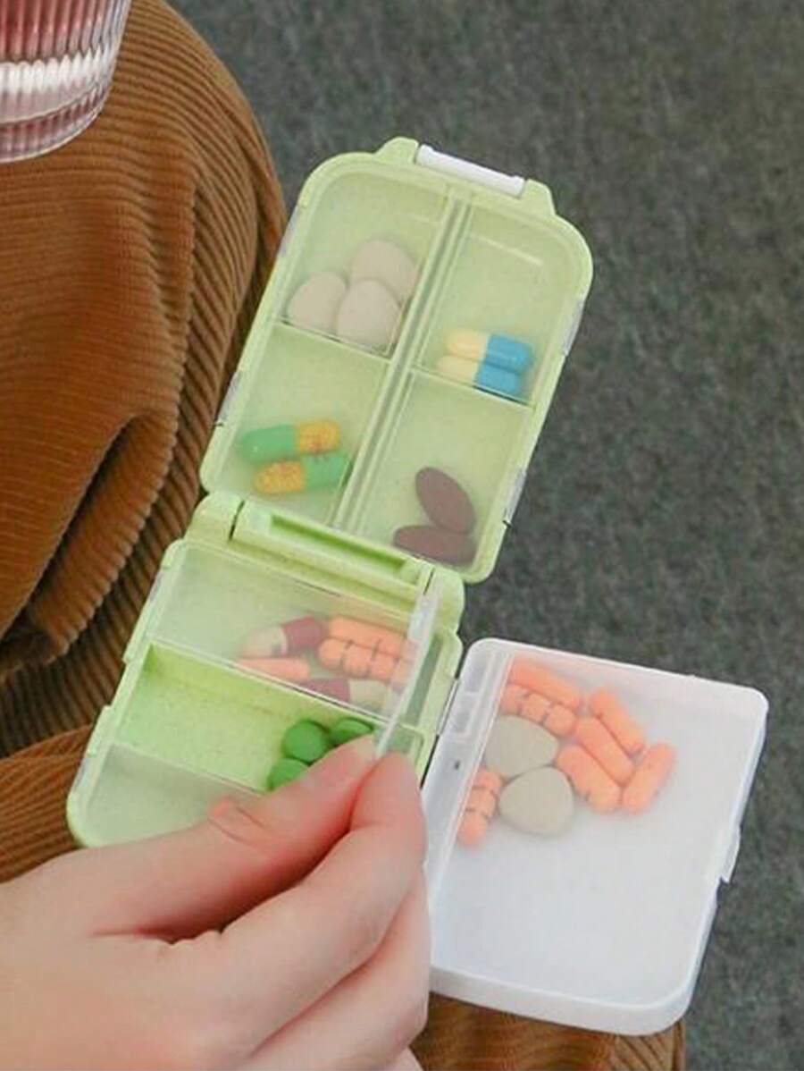 旅行用藥盒防潮掛鉤設計8格藥盒,可放於口袋、錢包,日常用藥盒, 輕便攜帶,容納維他命、藥品的盒子 - 綠色 - 查看 1