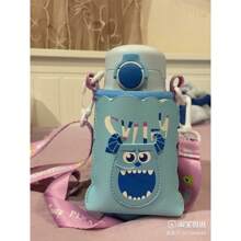 Miniso Insulated Mug With Straw, Free Adjustable Strap Easy To Carry And Protective Mug Cover For Drop Protection, Stainless Steel Leak-Proof Steel Mug 500mLr - Blue - View 4