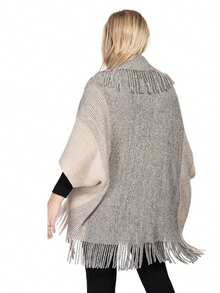 1pc Women's Oversized Batwing Cape With Fringe Scarf, Shawl, Cardigan Poncho, For Outdoor Activities And Parties In Fall And Winter - Beige - View 3