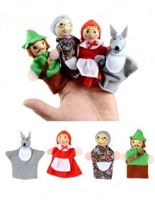 1set Of 4 Fairy Tales Little Red Riding Hood Finger Plush Dolls - Multicolor - View 1