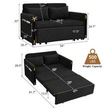 Convertible Sleeper Sofa Bed, Modern Velvet Loveseat Couch with Pull Out Bed, Small Love Seat Futon Sofa Bed with Headboard, 2 Pillows & Side Pockets for Living Room, 54”
