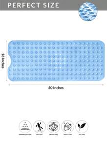 1pc Bath Mat - Lux Decor Non-Slip Durable PVC Tub Mat With Suction Cups And Drainage Holes - 40x16 Inches- For Shower And Bathtub Comfort, Roll-Up Storage, Home Decor, Back To School, Graduation Gifts-, Spring Cleaning Upgrade, Valentine's Day Spa Feel, Safety First, Quick Dry Surface, Mold Resistant, Easy Clean, Comfortable Standing, Shower Essential, Bathtub Safety, Bathroom Upgrade, Daily Use Mat, Home Basic, Family Use, Everyday Living - 淺藍 - 查看 5