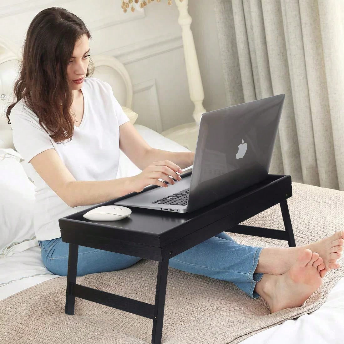Bed Tray Table Breakfast Food Tray with Folding Legs Kitchen Serving ...