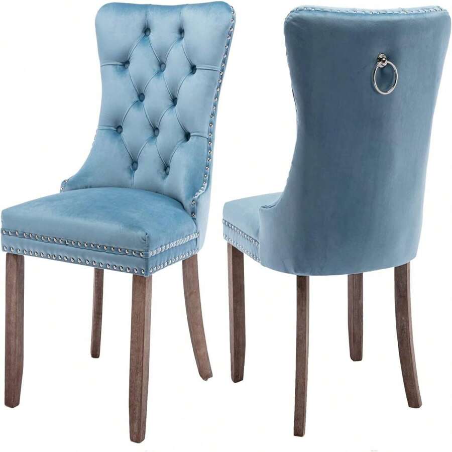 2/4/6 Piece Set Velvet Upholstered Dining Chairs, Wingback  Side Chairs Button Tufted With Solid Wood Legs For Kitchen,Dining Room. - Baby Blue - View 1
