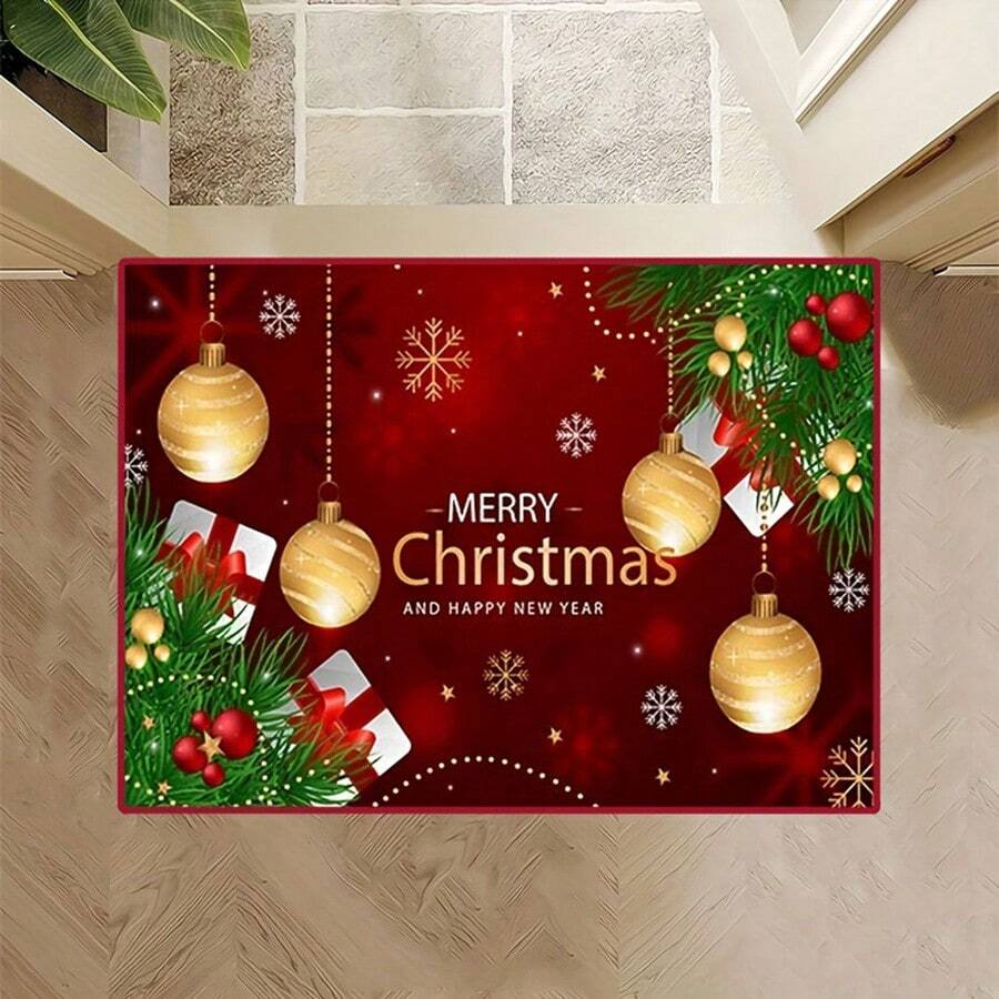 1 件装各种尺寸的圣诞节户外防滑门垫，带驯鹿图案的圣诞老人冬季入口垫，户外圣诞装饰，圣诞礼物 - 巧克力棕 - 查看 1