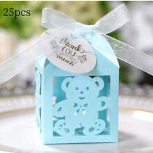 25 件/包可爱熊形设计礼品盒，带感谢标签和丝带，适合生日派对、节日、洗礼、客户答谢等场合批发 - 淺藍色 - 查看 2