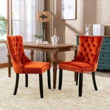 2/4/6 Piece Set Velvet Upholstered Dining Chairs, Wingback  Side Chairs Button Tufted With Solid Wood Legs For Kitchen,Dining Room. - Orange - View 2