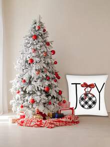 1入組聖誕格紋鈴鐺紅結印花枕套,聖誕家居裝飾必備 - 紅 JOY-1pc - 查看 5