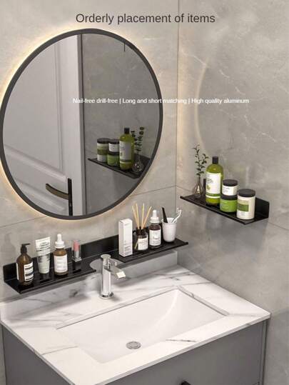 1 Scaffale In Acciaio Inossidabile Senza Foratura, Scaffale Anteriore Per Specchio Da Bagno, Scaffale Per Wc Sospeso A Parete, Scaffale Per Lavandino, Scaffale A Parete Per Rubinetto Del Bagno