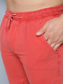 Men Denim Shorts - Orange - View 4
