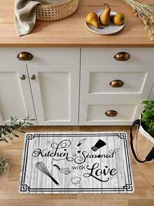 1 Pieza Bisel, Utensilios De Cocina Y Tapetes De Piso De Cocina Alfabéticos, Tapetes De Piso De Poliéster Para Cocina, Decoración De Alfombra Acolchada De Corredor Temática De Reglas De Cocina - Gris Claro - Ver 3