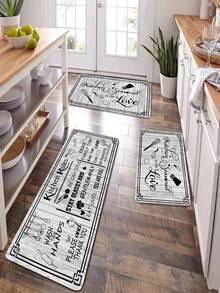 1 Pieza Bisel, Utensilios De Cocina Y Tapetes De Piso De Cocina Alfabéticos, Tapetes De Piso De Poliéster Para Cocina, Decoración De Alfombra Acolchada De Corredor Temática De Reglas De Cocina - Gris Claro - Ver 4
