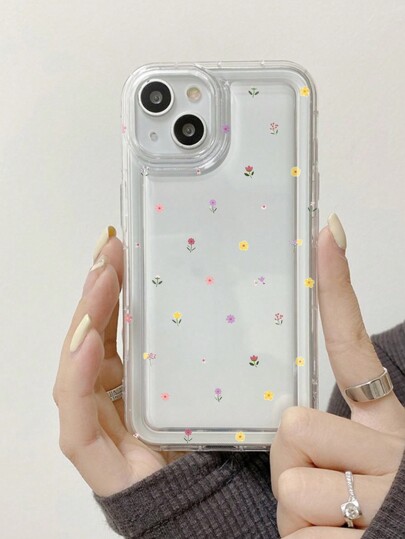 1pc Fashionable Tpu Phone Case With Transparent Anti-Drop Protection Compatible With IPhone, Colorful Flower Print
