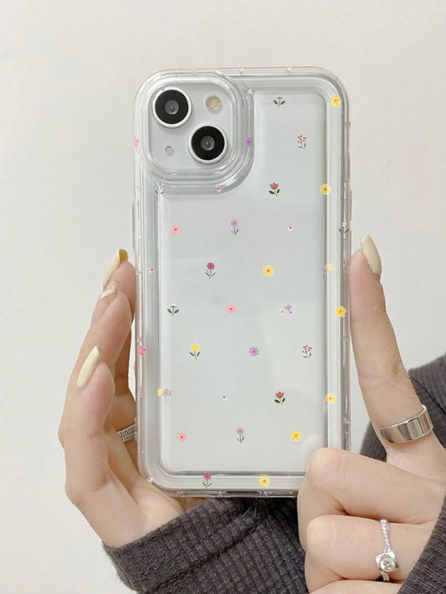 1pc Fashionable Tpu Phone Case With Transparent Anti-Drop Protection Compatible With IPhone, Colorful Flower Print - Multicolor - View 1