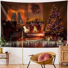 聖誕裝飾掛毯聖誕老人夜晚家庭裝飾壁爐聖誕樹禮物掛布